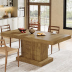 Tribesigns 63'' Dining Table for 4-6, Farmhouse Wooden Rectangular Dinner Table with Geometric Relief, Pedestal Base (Natural Brown)