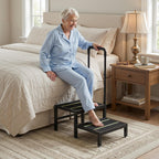 2 Step Stool with Handle, Heavy Duty Step Stool for Elderly and Adults, Adjustable Handrail with Non-Slip Platform, Bedside Steps for High Beds, Kitchen and Bathroom