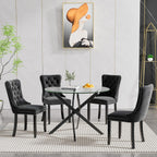SSLine Modern 5-Piece Round Glass Dining Table Set for 4, Luxury 36" Circle Clear Glass Top Dining Room Table with 4 Clear Tufted Chairs for Kitchen Home Office