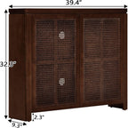 LKTART Small Sideboard Buffet Cabinet,Narrow Kitchen Storage Cabinet with 2 Rattan Doors,Mid Century Modern Thin Console Table for Living Room,Entryway(39.4" Walnut)