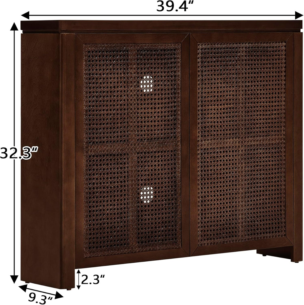 LKTART Small Sideboard Buffet Cabinet,Narrow Kitchen Storage Cabinet with 2 Rattan Doors,Mid Century Modern Thin Console Table for Living Room,Entryway(39.4" Walnut)