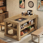 Tribesigns 55" Kitchen Island with Seating and Storage, 3-Tier, Farmhouse | Wood Stationary Island Table with Large Worktop & Legroom, Sturdy Coffee Bar Table with Storage Shelf for Kitchen, Brown