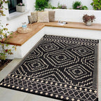 Wonnitar Outdoor Rug for Patio Clearance, 5x8 Waterproof Reversible Plastic Straw Rug, Moroccan Outside RV Area Rug for Camping, Outdoor Portable Mat for Deck Balcony Porch (Black & Beige,5'x8')