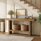 63-Inch Solid Wood Console Table, Narrow Farmhouse Entryway Table with 2-Tier Storage Shelf, for Hallway, Entrance, Living Room, Behind The Couch, Easy to Assemble, Brown