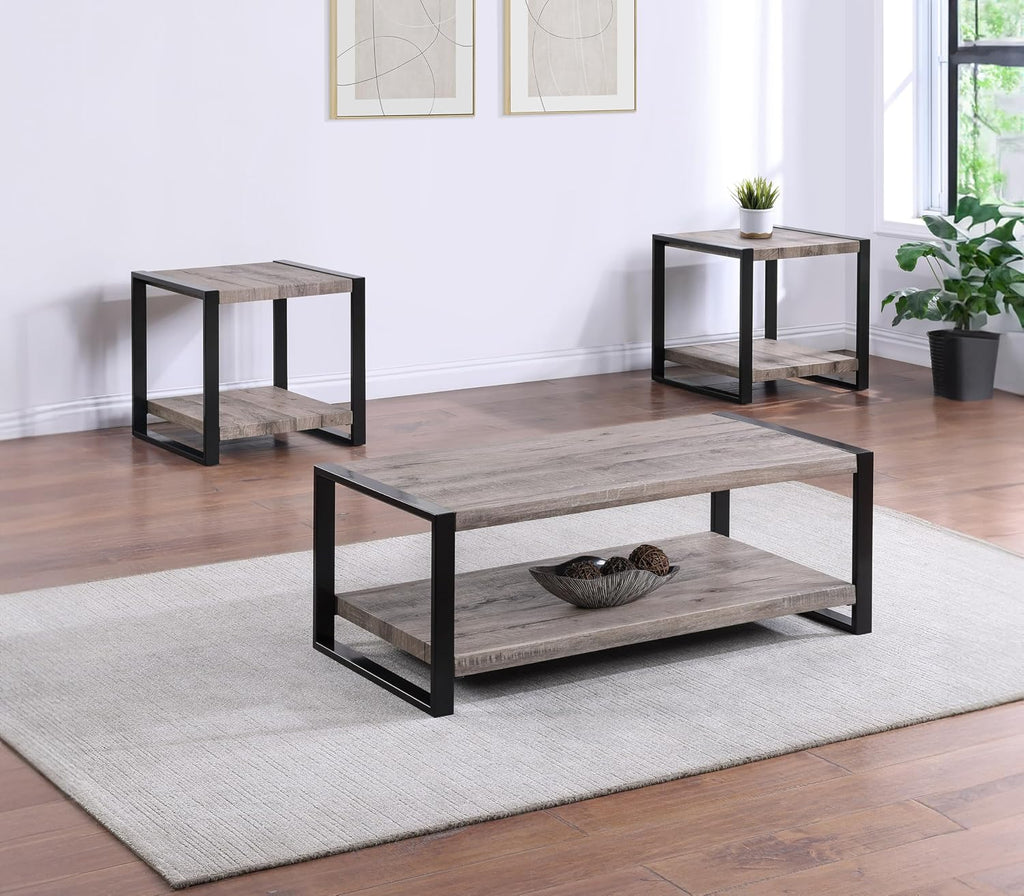 Brown/Gray Finish End Table, Small Side Table for Couch, Bedside Table for Small Space, Living Room, Easy Assembly, Wood 23.5"x23.5"x23.5"
