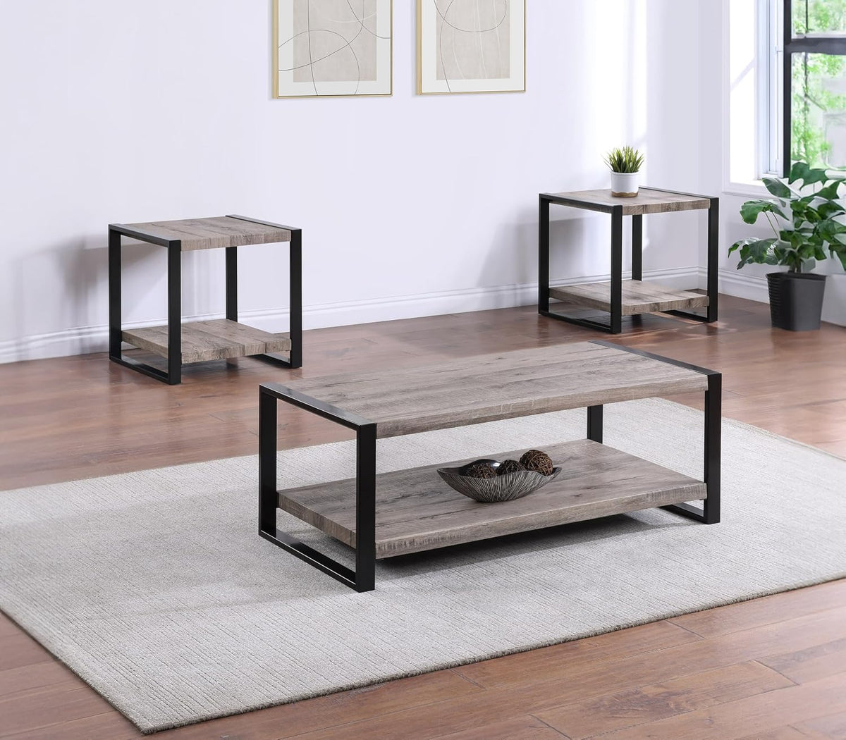 Brown/Gray Finish End Table, Small Side Table for Couch, Bedside Table for Small Space, Living Room, Easy Assembly, Wood 23.5"x23.5"x23.5"