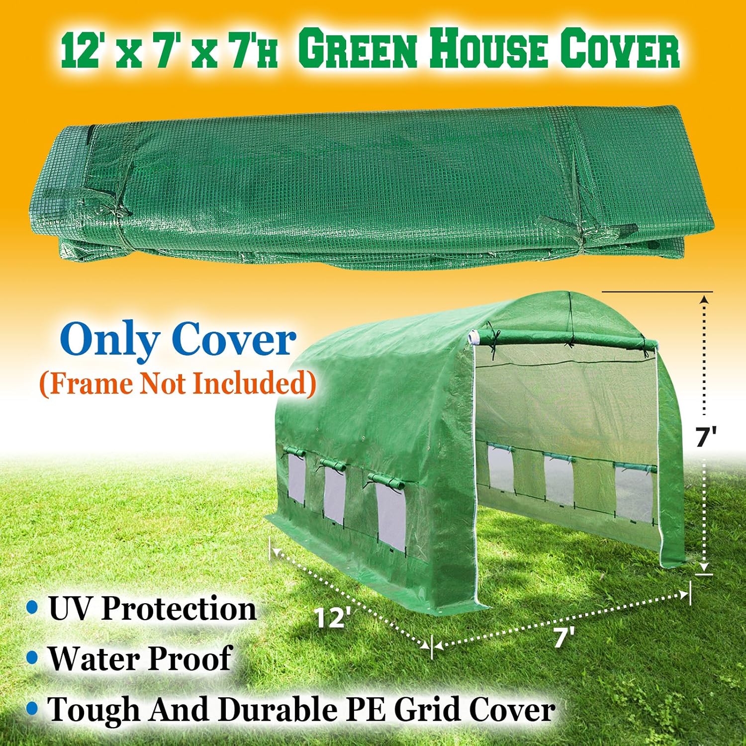 Strong Camel Greenhouse Replacement Covering for Outdoor Larger Hot Garden House , Support Arch Frame Climbing Plants/Flowers/Vegetables (12'X7'X7', Cover)