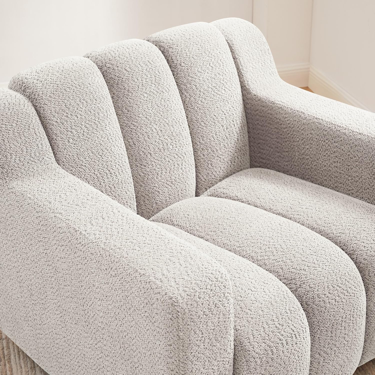VANOMi Oversized Accent Chair Set of 2, Modern Living Room Chairs, Comfy Boucle Fabric Upholstered Armchair for Bedroom, Office, Waiting Room (Beige)