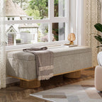 Tribesigns 50.39" Storage Bench with Padded Seat Cushion, Upholstered Shoe Bench with Flip Up Storage for Bedroom, Living Room, Entryway, Load up to 330 lb, Beige + Wood Color