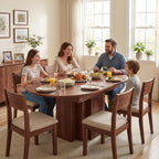 Extendable Round Dining Table, 45.3"-61" Space Saving Oval Kitchen Table with Self-Storing Butterfly Leaf, Modern Farmhouse Walnut Dining Room Table with Fluted Pedestal Base for 4-6 People
