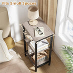 Asgolion Small Grey Side Table, Tall End Table with Adjustable Shelf for Living Room, Grey Nightstand, Accent Table Stand for Home Decor, Office, Greige