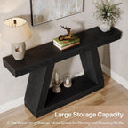Tribesigns Farmhouse Console Table, 55-Inch Rustic Sofa Table with Storage, Industrial Wooden Entryway Table for Hallway, Living Room, Black & Brown