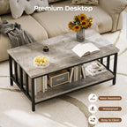 Homeiju Coffee Table for Living Room with Slatted Sides Frame, Modern Farmhouse Living Room Table with 2-Tier Storage Shelf for Home Office, Apartment, Grey Wash, 39 inch