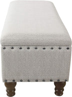 Homepop Home Decor | Upholstered Bench with Nailhead Trim | Large Ottoman with Storage for Living Room & Bedroom | Decorative Home Furniture, Gray Woven