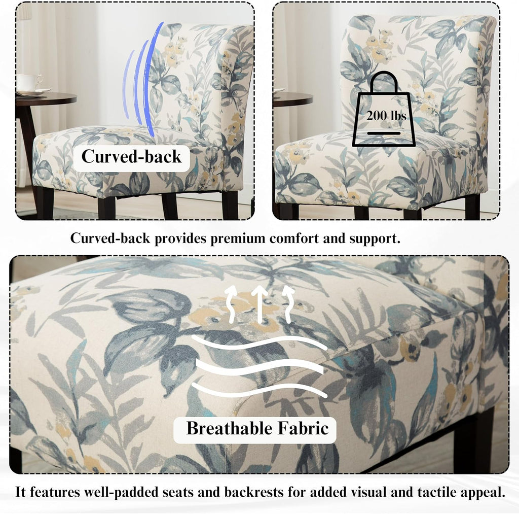 Roundhill Furniture Capa Print abric Armless Contemporary Accent Chair, Blue Leaves