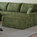 37.4 Inch Oversized Ottoman for Couch, Corduroy Upholstered Footrest with Compressed Memory Foam, Modular Sectional Cloud Pouf, No Assembly Required, DIY Combination, Green