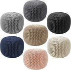 Casafield Round Pouf Ottoman, Light Gray - 20" Diameter x 14.5" High Cotton Knit Foot Stool - Boho Floor Pouffe for Living Room, Bedroom, Home Office