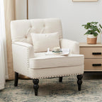 HUIMO Accent Chair, Tufted Upholstered Club Chair, Beige | Upholstered Fabric Armchairs, Button Tufted Reading Chairs for Living Room, Bedroom