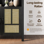 RoyalCraft Tall Arched Storage Cabinet with Rattan Door, 5-Tier Arched Kitchen Pantry with Adjustable Shelves, Black Bookshelf Bookcase Curio Display Cabinet Cupboard for Kitchen, Living Room