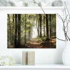 Designart Oversized Canvas Wall Art Décor - Green Fall Forest with Sun Rays - Forest Nature Wall Art Decor Sunshine Through Forest and Road Canvas Pictures - 20" x 12"