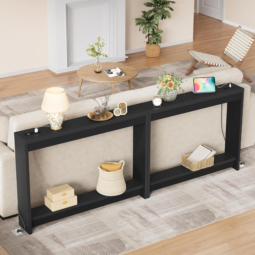 FAVOOSTY 39.4" Sofa Table Behind Couch Table Skinny Narrow Console Table for Living Room Hallway Entryway Entry Accent Table with Storage for Entrance Entry Way Small Space, Black