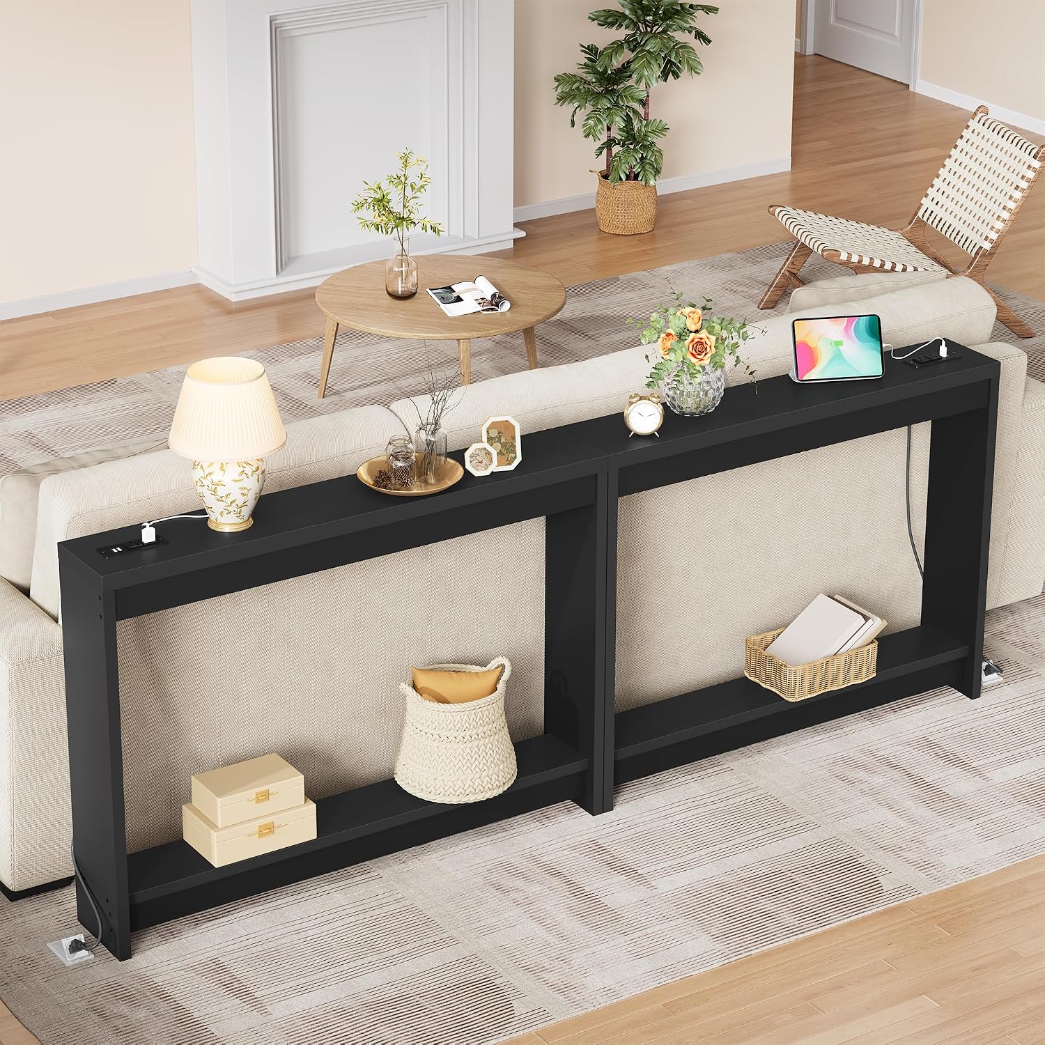 FAVOOSTY 39.4" Sofa Table Behind Couch Table Skinny Narrow Console Table for Living Room Hallway Entryway Entry Accent Table with Storage for Entrance Entry Way Small Space, Black