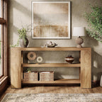 Tribesigns 70.9-Inch Extra Long Console Table with Storage, Narrow Wooden Sofa Table Behind The Couch, Farmhouse 3-Tier Entry Foyer Table for Entryway, Living Room, Hallway, Natural