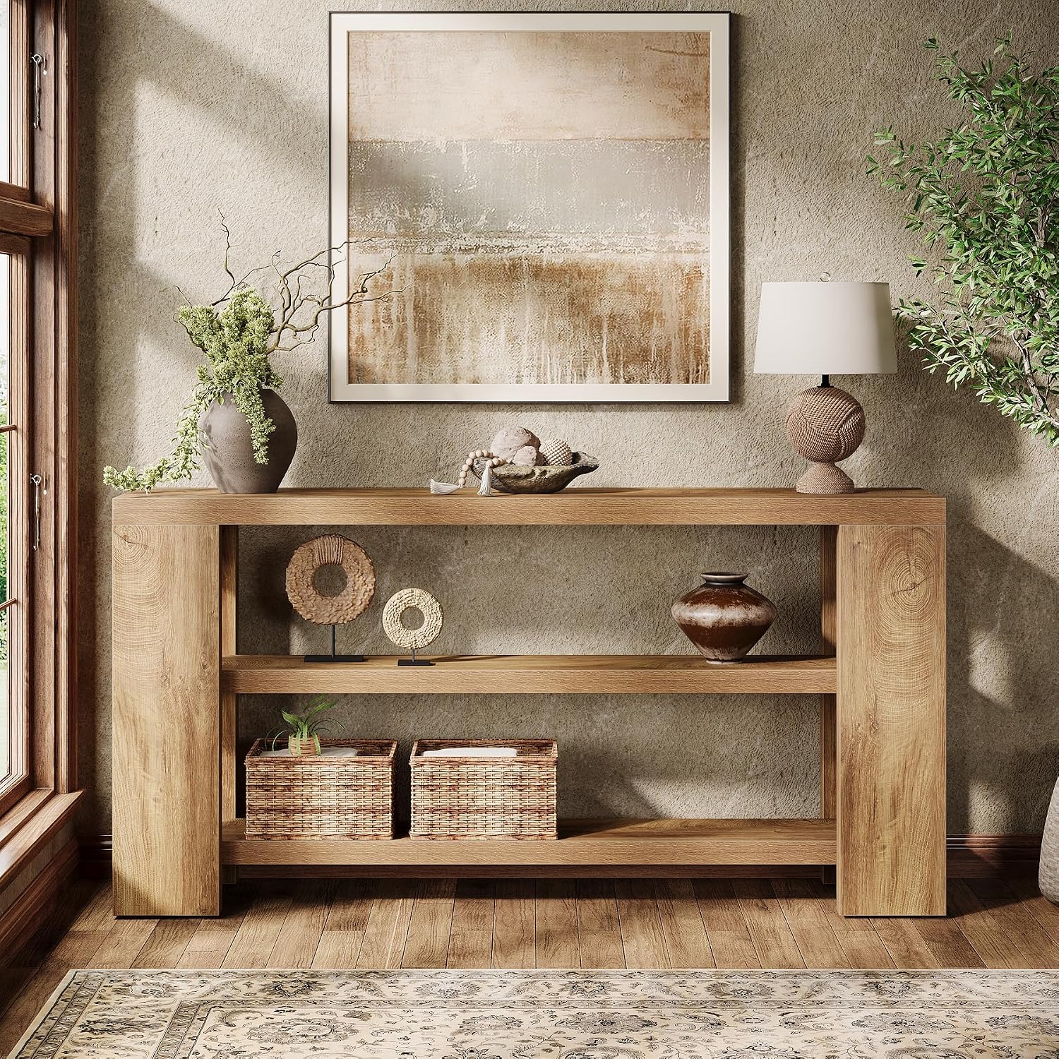 Tribesigns 70.9-Inch Extra Long Console Table with Storage, Narrow Wooden Sofa Table Behind The Couch, Farmhouse 3-Tier Entry Foyer Table for Entryway, Living Room, Hallway, Natural