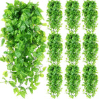 Hoteam 12 Pcs Artificial Hanging Plants 32 Inch Fake Ivy Vines with Fake Leaves Patio Artificial Plants Greenery for Living Room Indoor Outdoor Wall, No Basket (Marble Queen Pothos)
