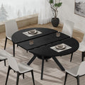 42"-58" Extendable Round Dining Table with Built-in Flip Leaf, Modern Oval Kitchen Table for 4-6, Space-Saving Small Room Furniture with Storage Shelf and X-Shaped Metal Base for Kitchen, Dining Room