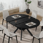 42"-58" Extendable Round Dining Table with Built-in Flip Leaf, Modern Oval Kitchen Table for 4-6, Space-Saving Small Room Furniture with Storage Shelf and X-Shaped Metal Base for Kitchen, Dining Room