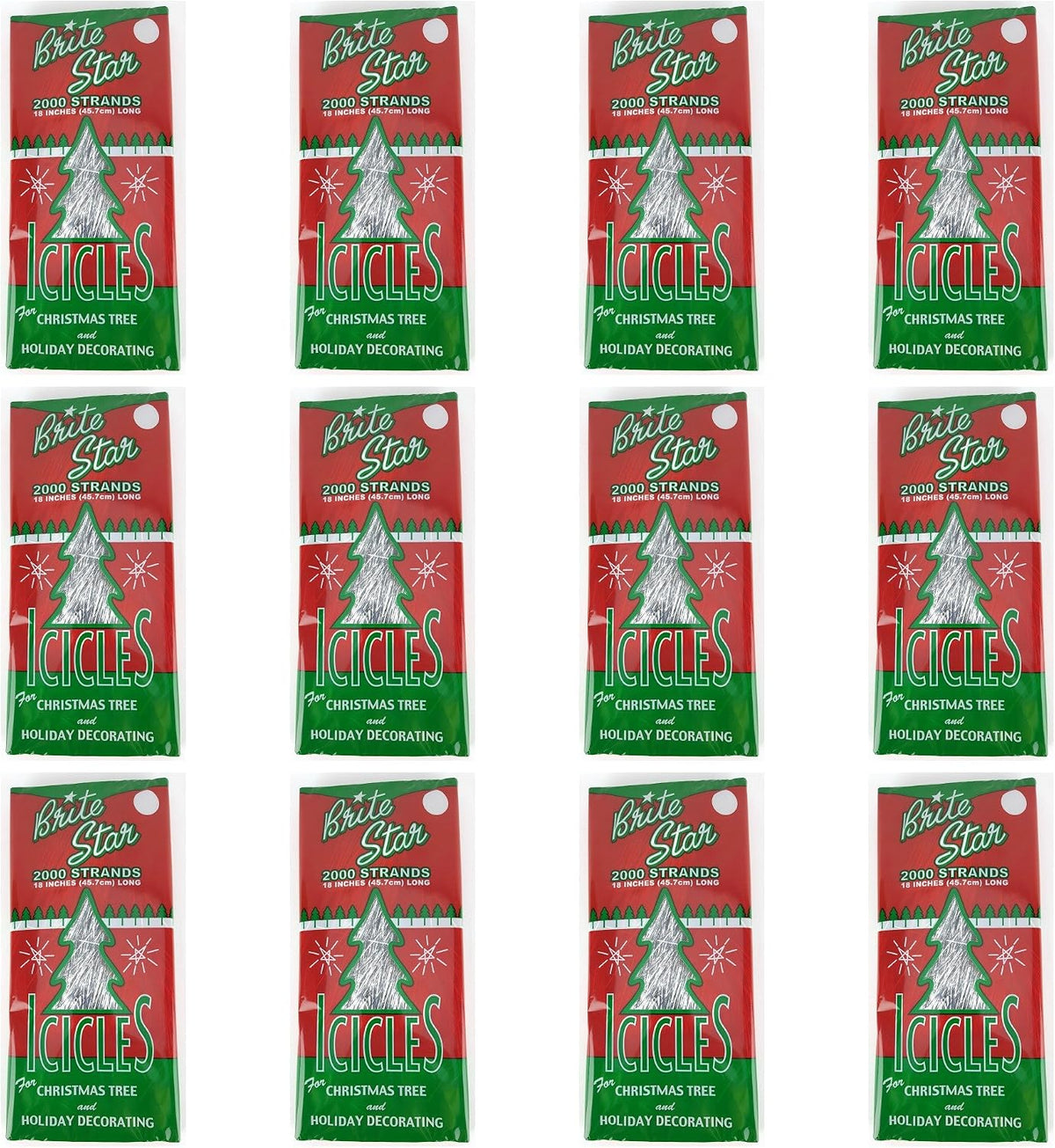 BRITE STAR Silver 18-Inch Icicle Tinsel - 2000 Strands (12 Pack)