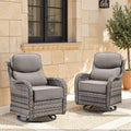 Swivel Patio Chairs sofa Set of 2 with 6" Thick Cushion - Wicker Outdoor Swivel Rocker Patio Chair ,Sofa/Glass coffee table, High Back Comfortable Outdoor Glider Chairs - Grey Wicker | Grey Cushions