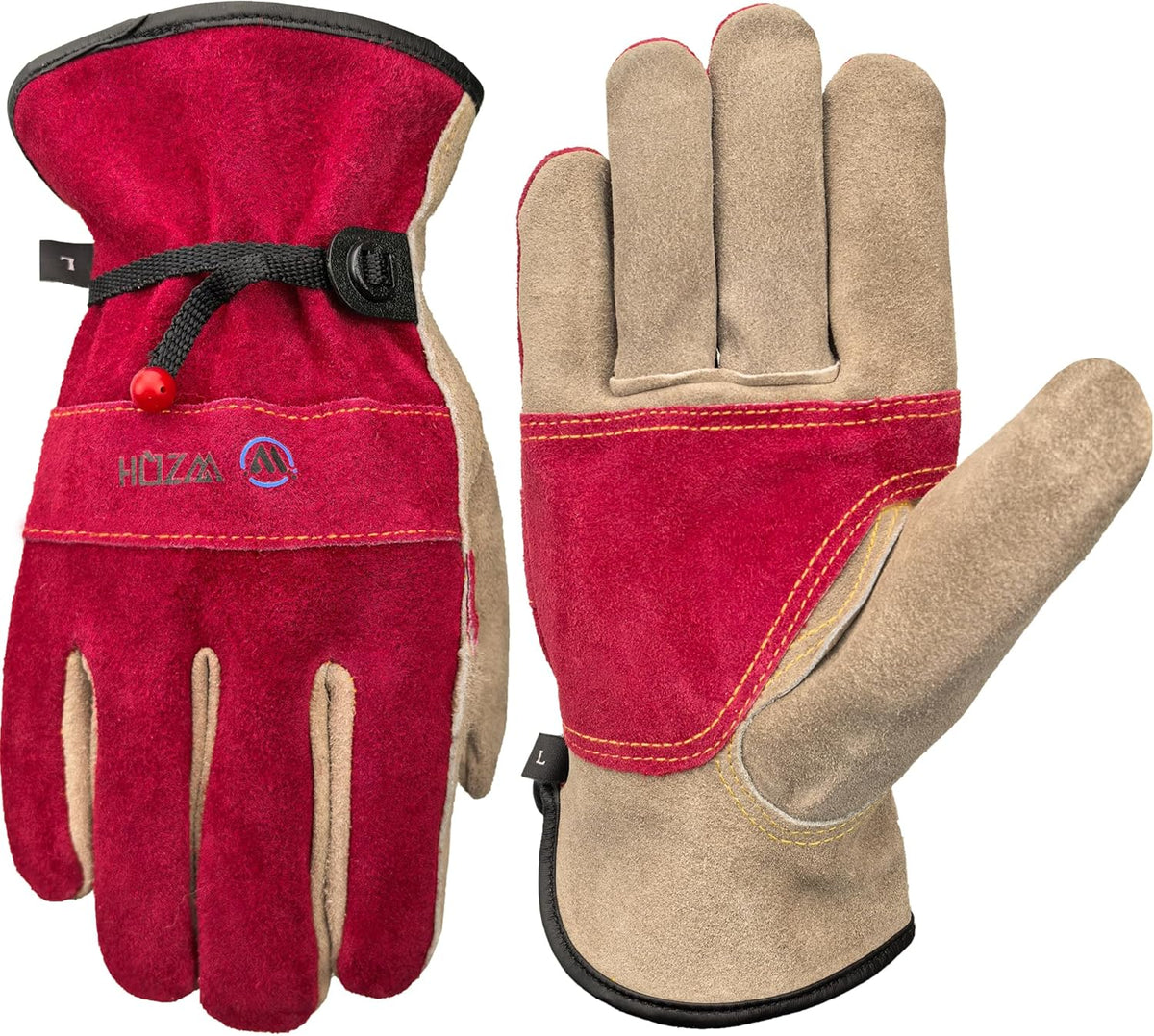 Leather Work Gloves for Women. X-Large Glove for Gardening, Tig/Mig Welding, Construction, Chainsaw, Farm, Ranch, etc. Cowhide, Cotton Lined, Utility, Firm Grip, Durable. Rose Red - Grey XL