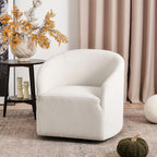 KINWELL 32" Wide No Assembly Boucle Swivel Barrel Chair, White
