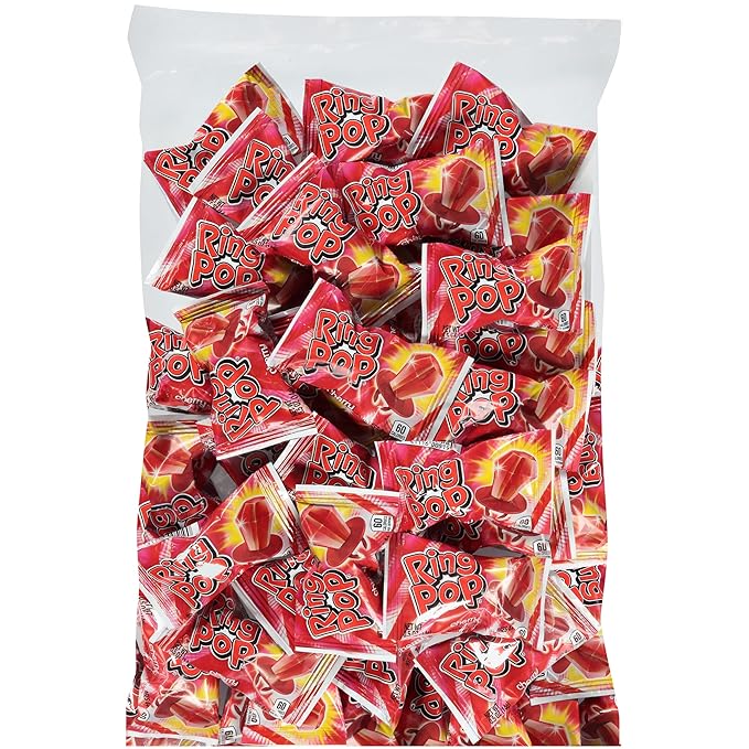 Ring Pop Red Halloween Candy Lollipops, 30 Ct Bulk Individually Wrapped in Red Cherry Flavor, Full Size, Fun Hard Candy For Birthday, Party Favors, Trick or Treat, Halloween Bowls, Gifts For Kids