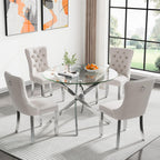 Glass Dining Table Set for 4, Modern 36" Round Kitchen Table with 4 Velvet Dining Chairs and Silver Cross Metal Legs, Modern Circle Dinner Table Set, 5 Piece Dining Set for Kitchen