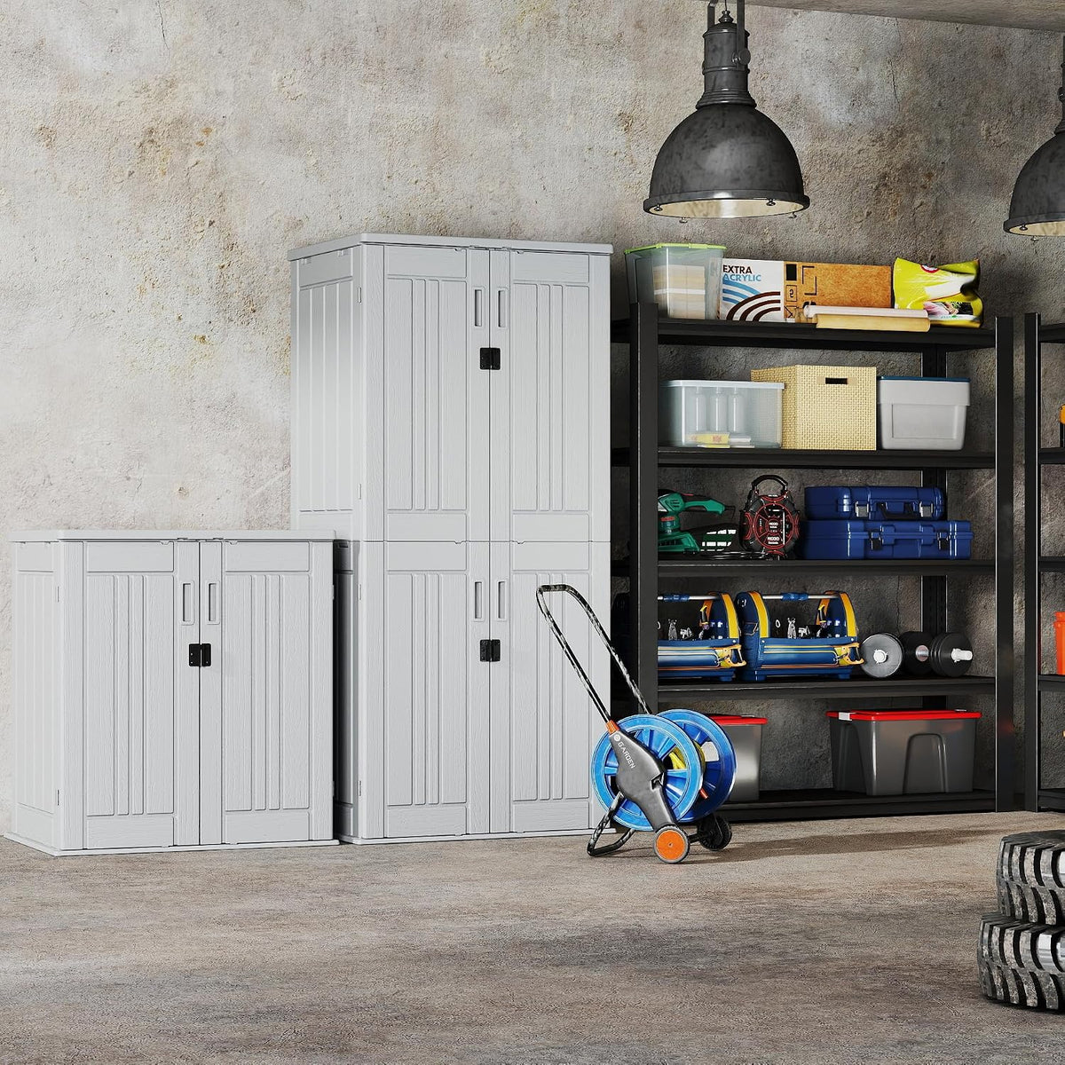 EHHLY Heavy Duty Tall Storage Cabinet Outdoor Weatherproof, 28 Cuft Garage Storage Cabinet with 4 Adjustable Shelves, Lockable Kitchen Pantry Closer Organizer, 31Wx23Lx66H, Polar White