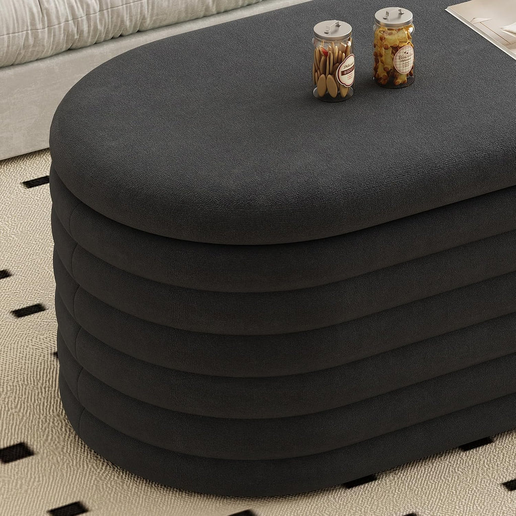 40 inch Upholstered Storage Ottoman Bench,Ready to go,Black