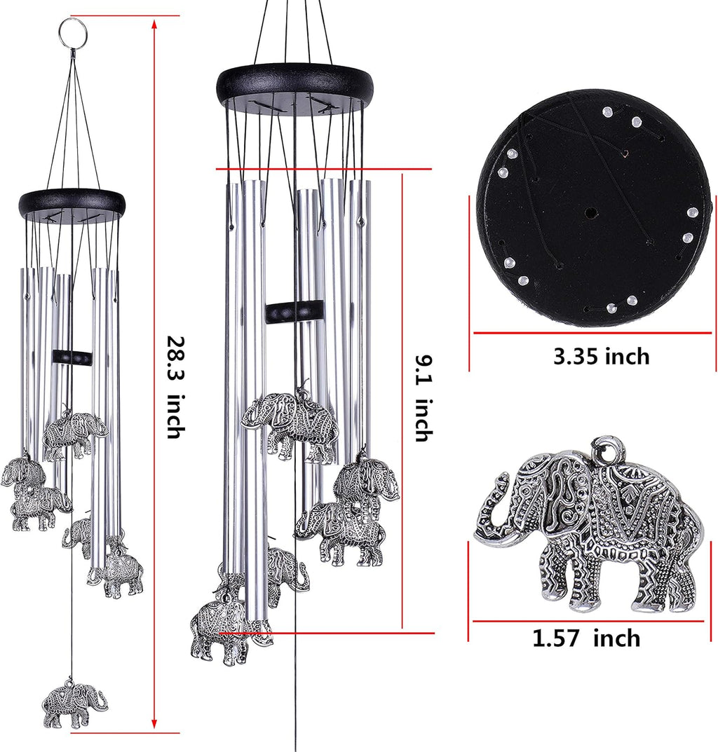 Outdoor Elephant Wind Chimes Indoor Decor - Pure Hand-Made Mobile Romantic Windcatcher 28" Elephant Wind Chime for Home, Xmas, Gift for Mom, Balcony, Patio, Garden Decoration(5 Tubes, 6 Elephants)