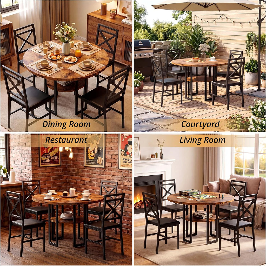 IRONCK Dining Table Set for 4, Round Dining Table and Chairs, Kitchen Table and Chairs for 4, 47 inch Cirecle Dining Room Table with 4 Chairs for Small Space
