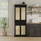 CABIHOME 35.43×16.54×9.45 Inch Entryway Storage Cabinet, MDF+PB+Iron with Rattan Doors & Adjustable Shelves, Freestanding Pantry for Living Room