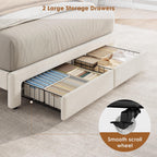 Garvee Full Size Bed Frame with Storage, Velvet Upholstered Platform Bed Frame with Crystal Tufted Headboard, Charging Station, 2 Drawers, No Box Spring Needed, Noise-Free,for Bedroom, Ivory