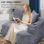 L Shaped Single Sofa, Modern Comfy Chenille Fabric Loveseat Couch, No Assembly Required Small Couch with Deep Seat, 2 Pillows for Living Room, Apartment, Bedroom