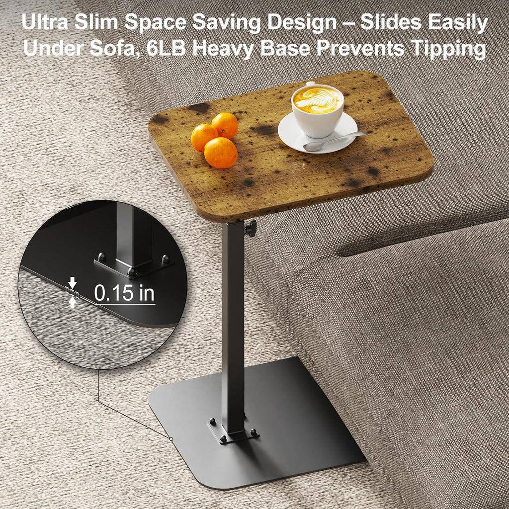 TV Tray Table Adjustable Height Swivel Couch Table with Heavy Metal Base | Slides Under Sofa, C-Shaped Side Table for Living Room, Bedroom, Bathroom, Study, and Small Spaces
