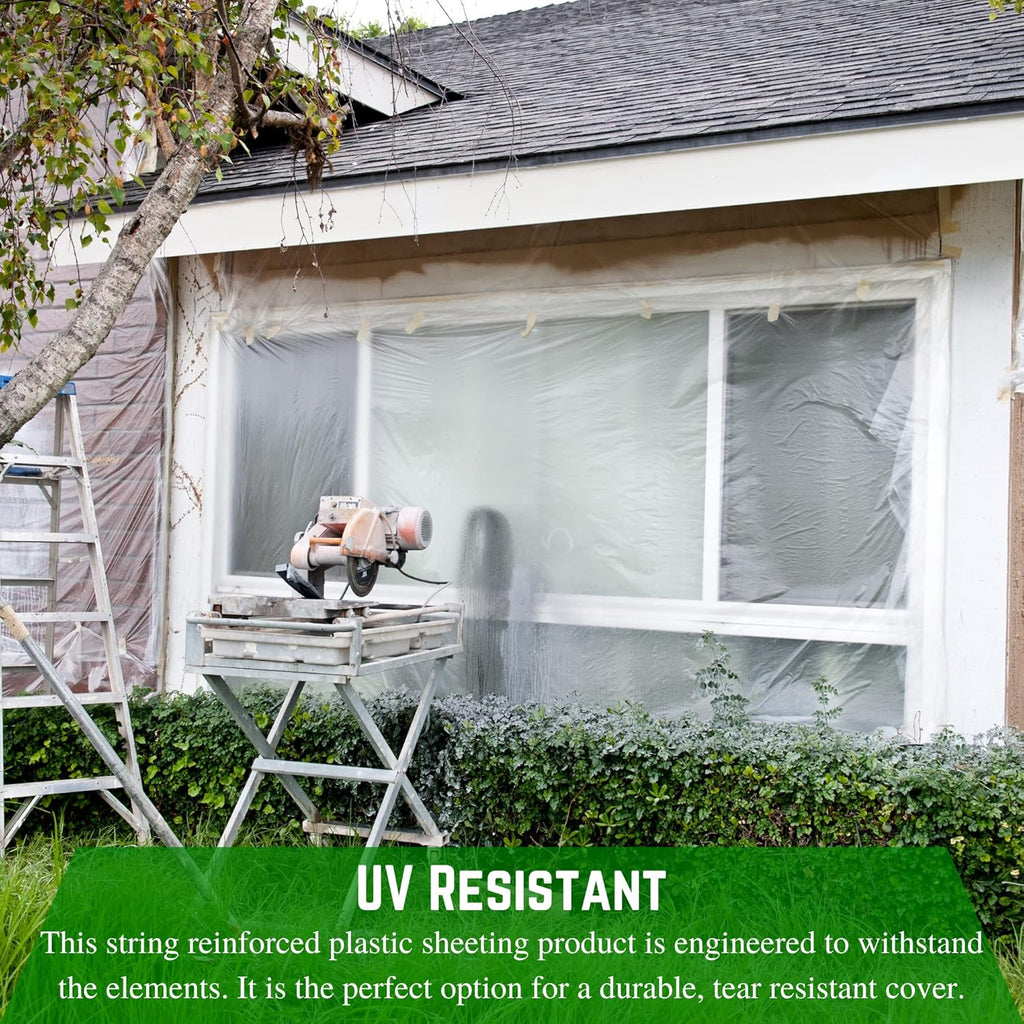 Farm Plastic Supply - Dura Skrim String Reinforced Clear Plastic Sheeting - 10 Mil - (12' x 100') - Reinforced Poly Film Tear Resistant, Weatherproof, Vapor Barrier Polyethylene Roll for Construction