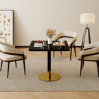 Henf 31.5'' Square Dining Tulip Table for 2 4, Modern Black Faux Marble Bistro Table with Sintered Stone Tabletop, Small Black Gold Metal Edge & Base Tulip Tables for Dining Room, Cafe, Apartment