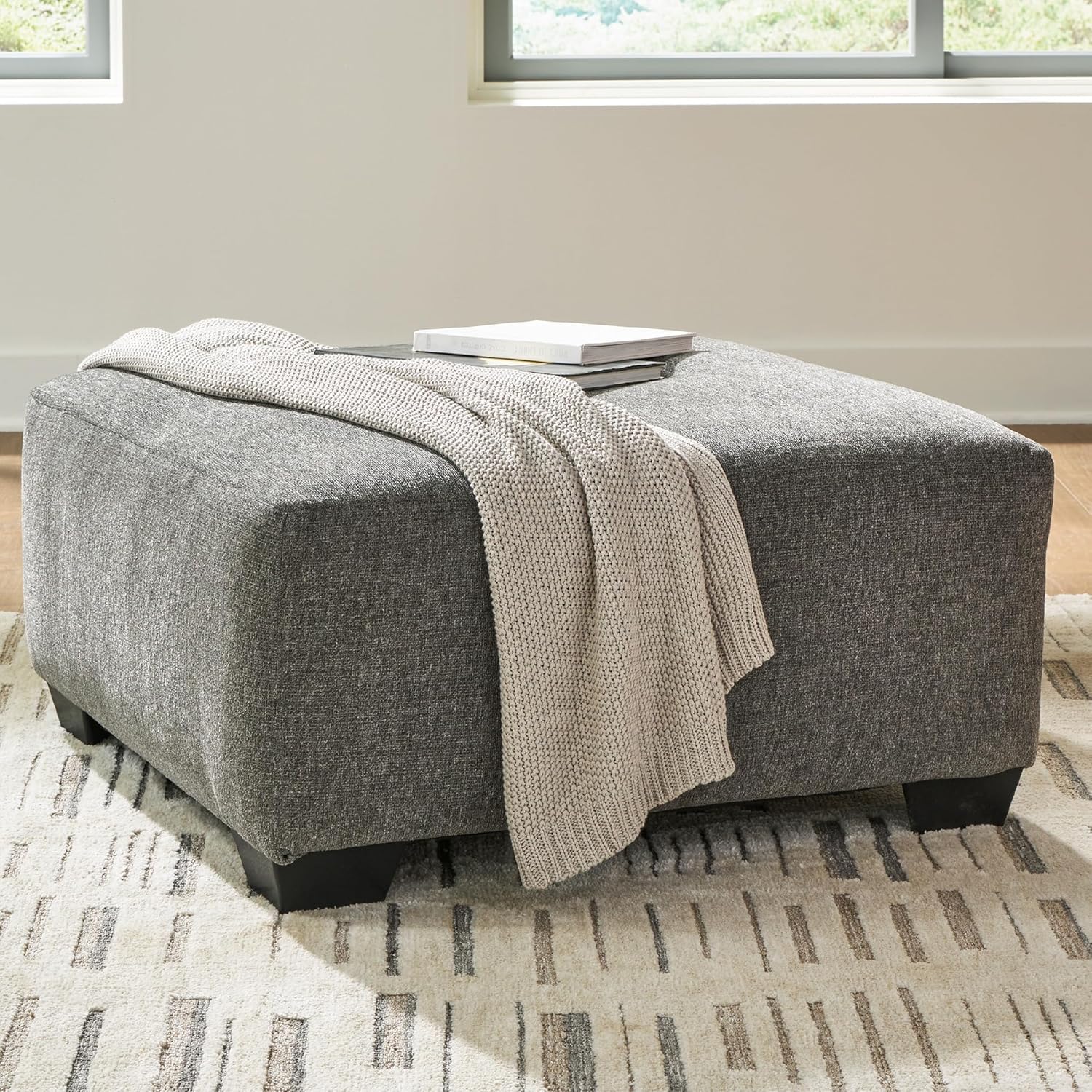 Signature Design by Ashley Revenna Casual Square Upholstered Oversized Accent Ottoman, Gray