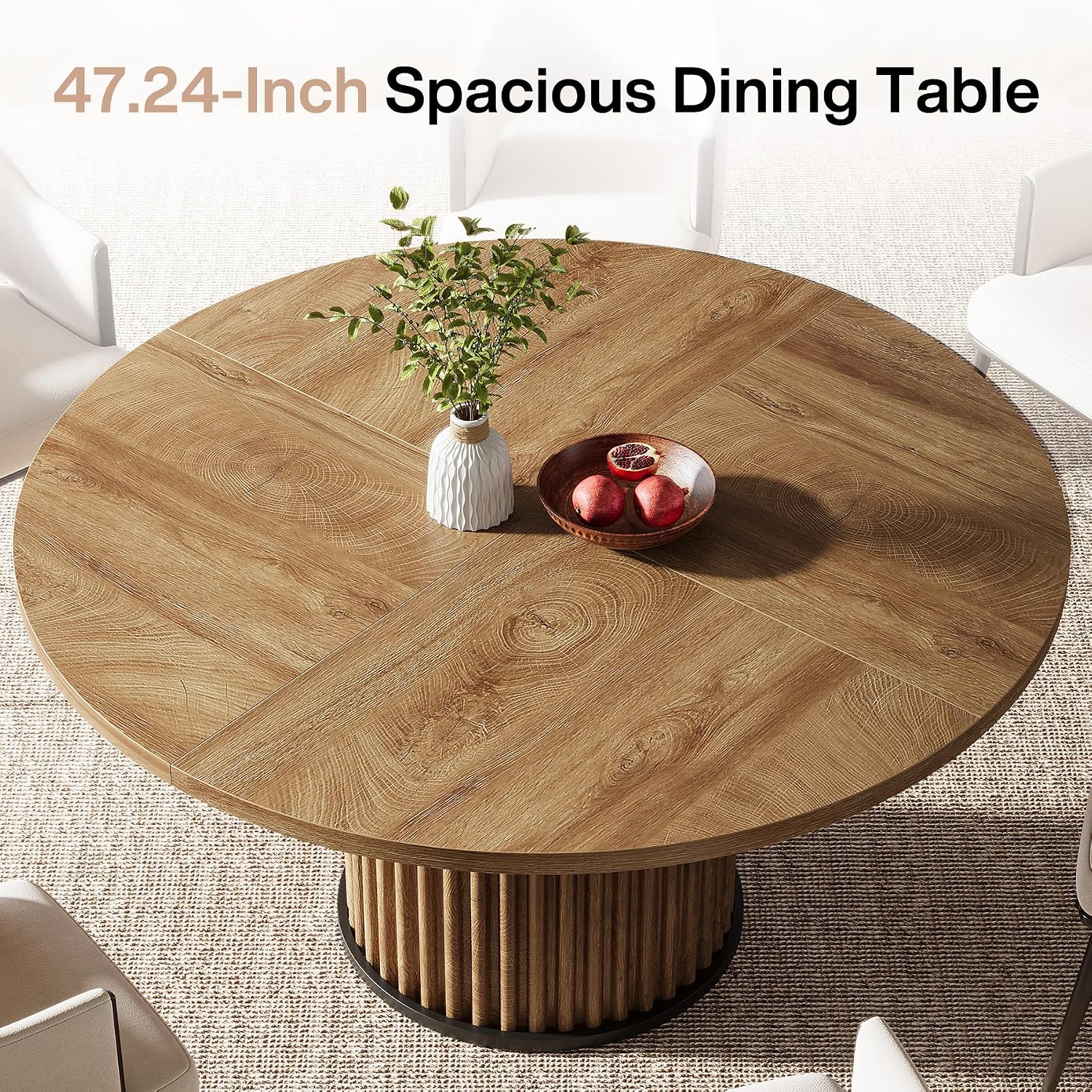 Tribesigns 47.24" Brown Round Dining Table for 4-6 People