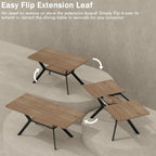 MECHYIN Extendable Dining Table for 4-8, 55-71 in, Storage Shelf, Natural | Flip Leaf Stores Under Top, No-Gap Metal Connectors, Chairs Tuck Under Pedestal Base, Oak Wood-Grain Top, Fits Apartments